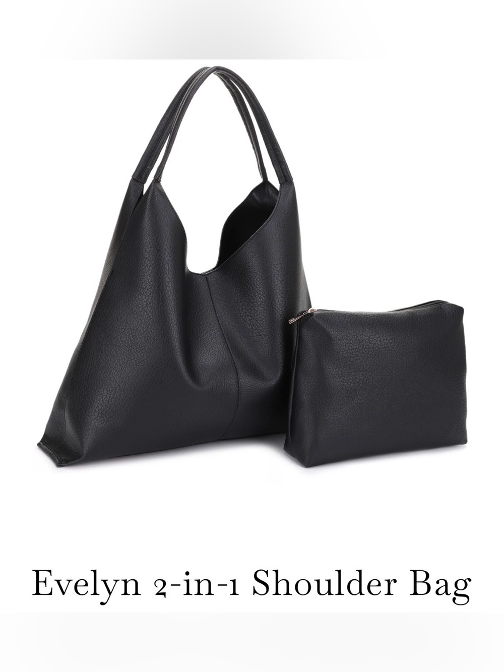 Evelyn Black 2-in-1 Women's Shoulder Bag with Zip Pouch